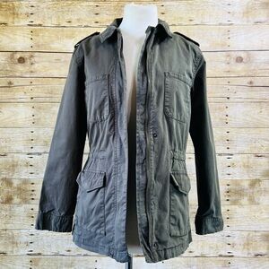 Hinge Womens Utility Field Jacket Olive Green Full Zip Cinched Waist XS